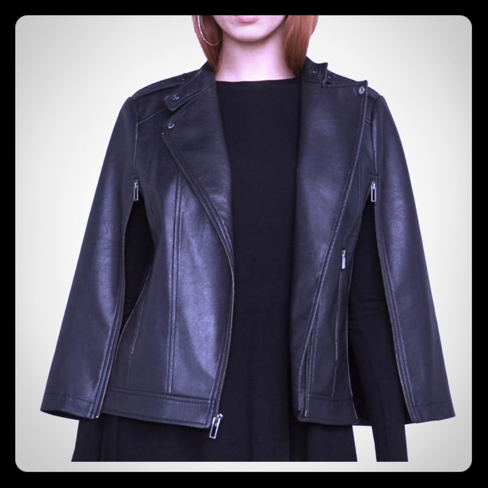 BCBGMAXAZIRA Leather motorcycle Cape. Size M.